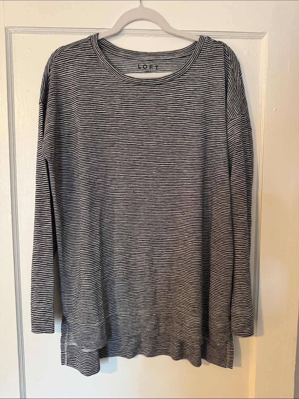 LOFT Black and White Striped Long-Sleeve Tee